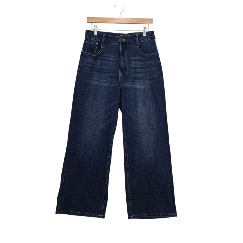 Halara Dark Wash Wide Leg High Waisted Petite Jeans Size Medium Indigo
